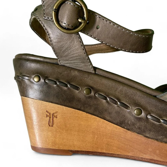 Frye Carlie Huarache Platform Sandals, Size 9.5, Leather Taupe-Brown Ankle Strap - Picture 5 of 9